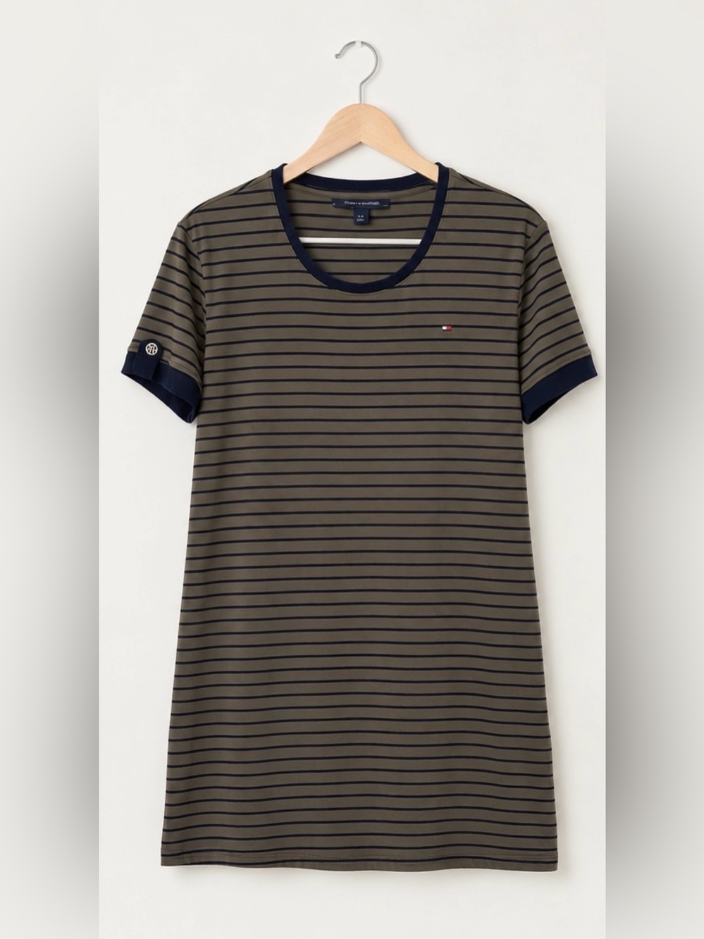 Tommy Hilfiger Olive & Navy Blue Striped Short Sleeve T-Shirt Dress - Size Large